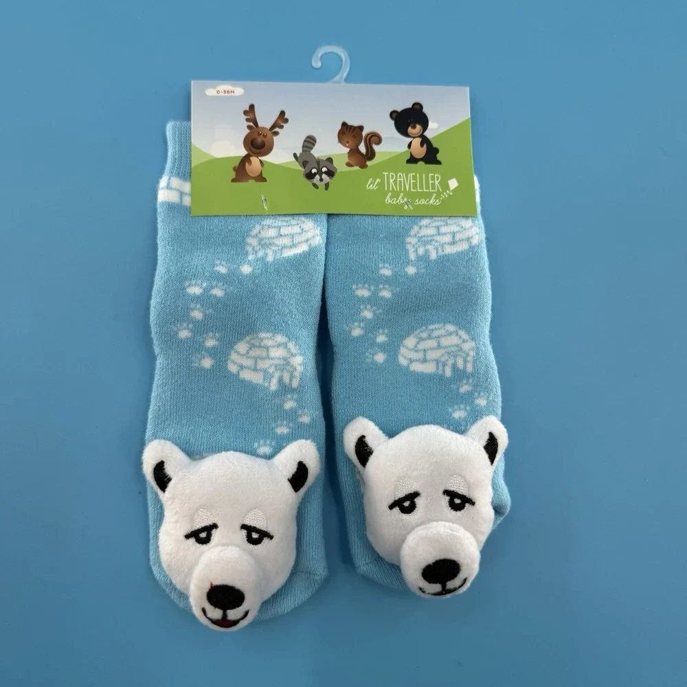 Lil Traveller Plush Polar Bear Baby Socks 0–36M New